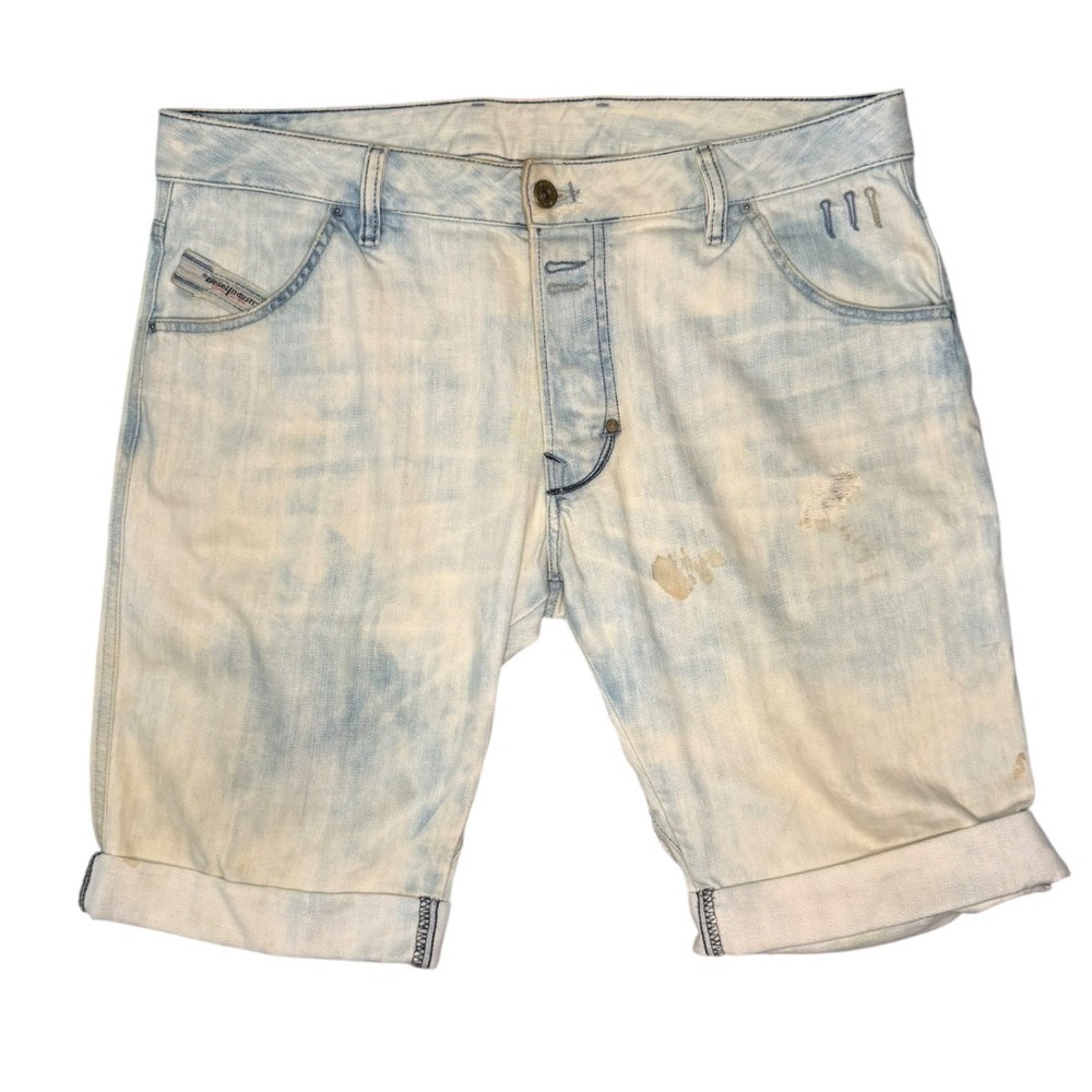 Diesel Bumix Mens Denim Shorts Size 34 Light Blue Yellow Acid Wash Made in Italy